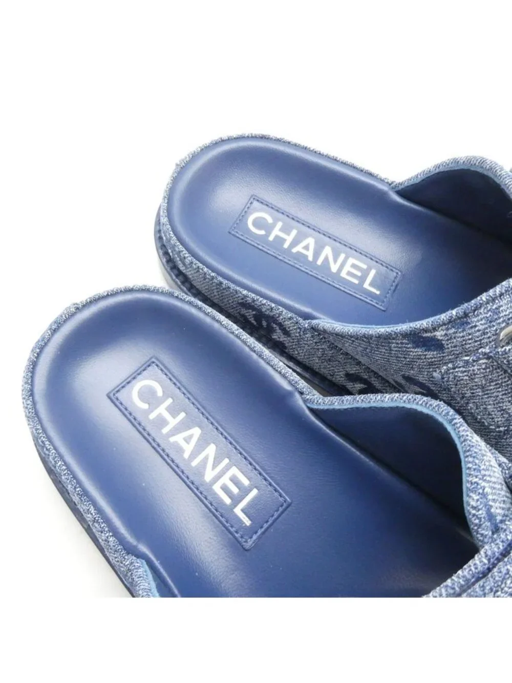 Chanel Velcro Sandals 38C Denim CC Logo Hooded
